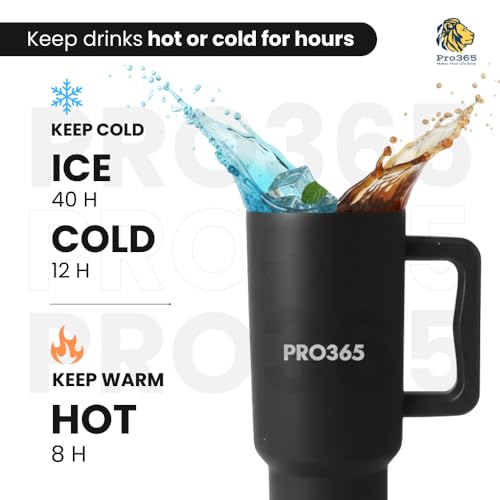 PRO365 Premium Vacuum Insulated Stainless Steel Tumbler 40oz 1200ML | Food Grade SS Lid & Straw | Hot & Cold Beverage Travel Cup | Skin Edition | 1 Year Warranty (Black) - Image 3