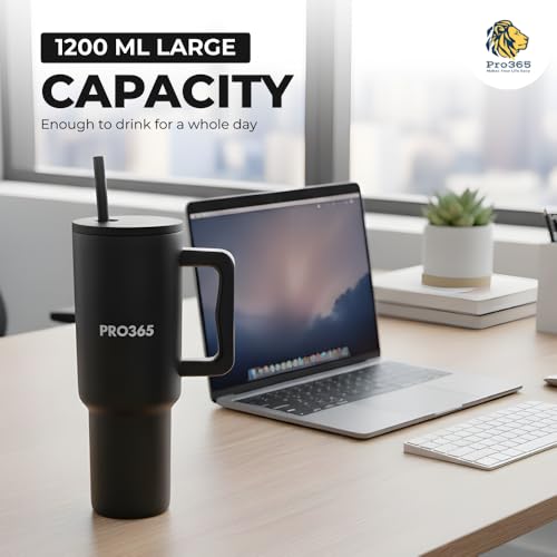 PRO365 Premium Vacuum Insulated Stainless Steel Tumbler 40oz 1200ML | Food Grade SS Lid & Straw | Hot & Cold Beverage Travel Cup | Skin Edition | 1 Year Warranty (Black) - Image 2