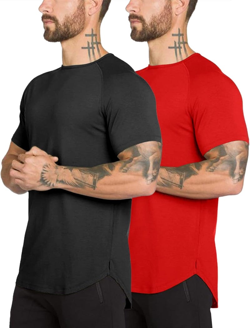 TEZO Mens Gym Workout Slim Fit Short Sleeve T-Shirt Cotton Performance Athletic Shirts Running Fitness Tee - Image 1