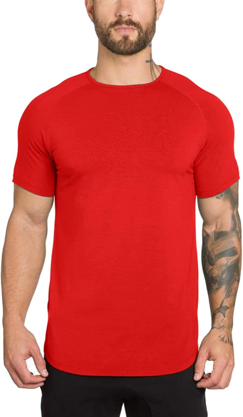 TEZO Mens Gym Workout Slim Fit Short Sleeve T-Shirt Cotton Performance Athletic Shirts Running Fitness Tee - Image 2