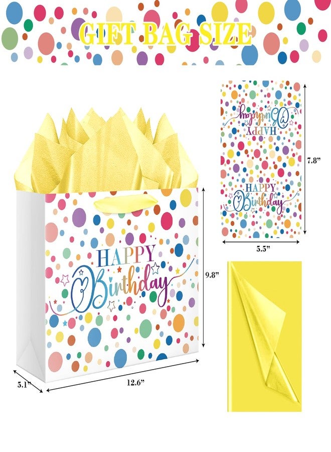 XiaosRen 12.6" Large Dots Happy Birthday Gift Bag with Card and Tissue Papers for Kids Presents Wrapping, Party Favors. - Image 2