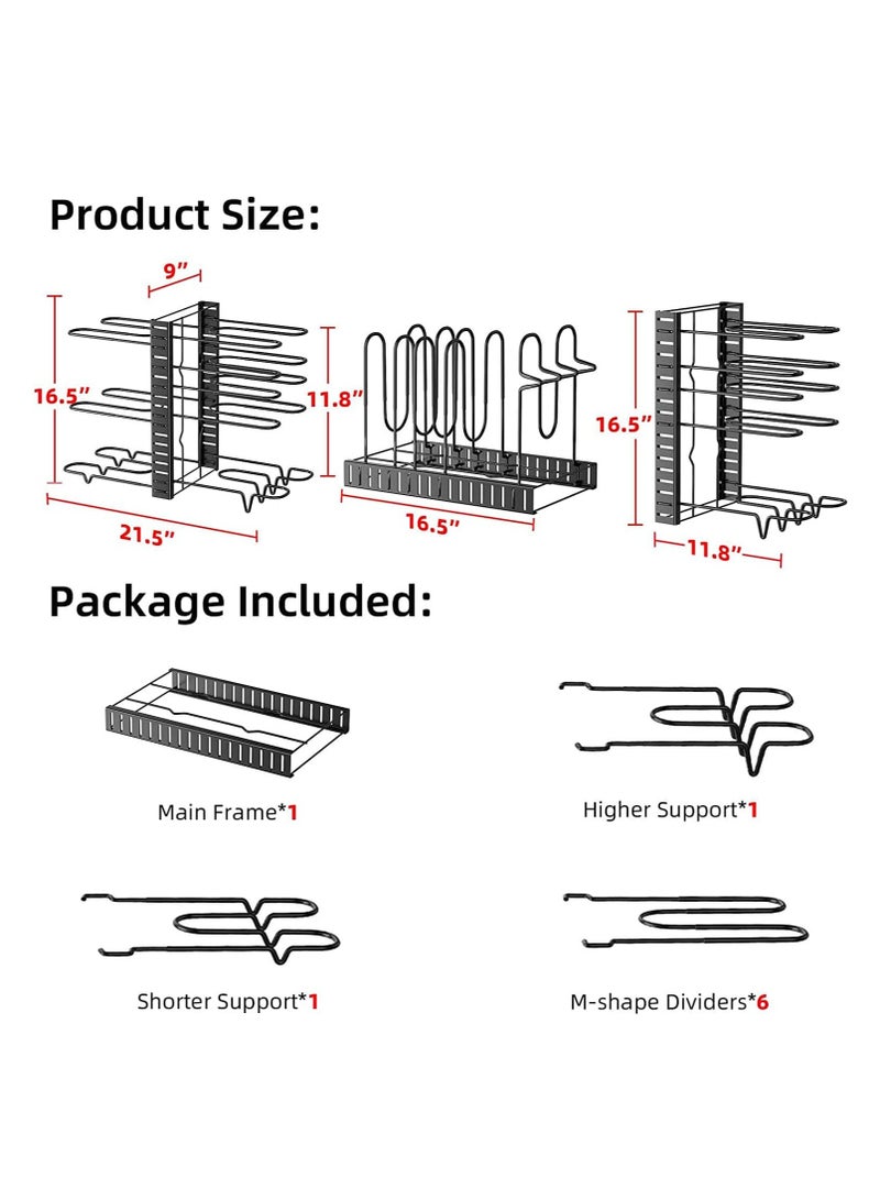 TYCOM Pots and Pans Organizer for Cabinet,Kitchen Organizer and Storage Rack,Space Saving Stand with Adjustable Dividers,8 Layer Double Sided With Iron Wire Black. - Image 5