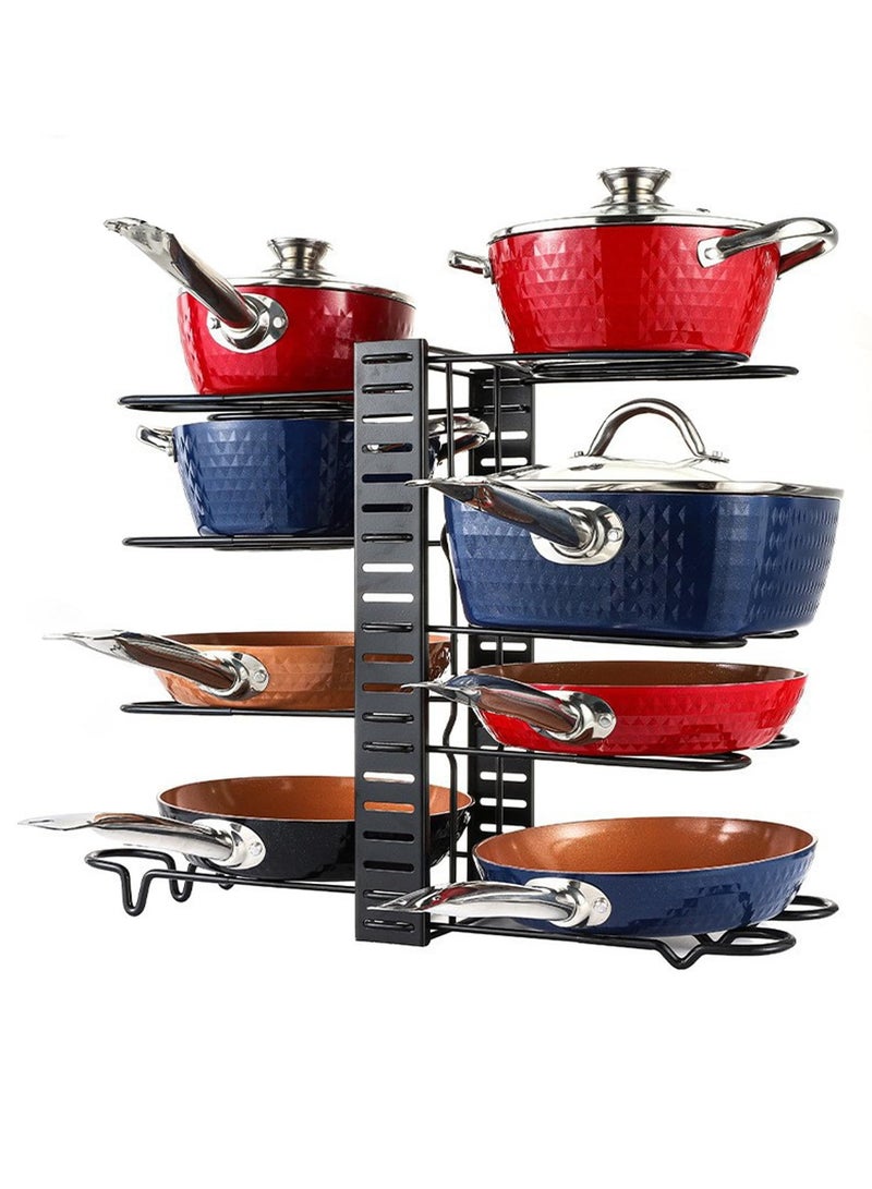 TYCOM Pots and Pans Organizer for Cabinet,Kitchen Organizer and Storage Rack,Space Saving Stand with Adjustable Dividers,8 Layer Double Sided With Iron Wire Black. - Image 1