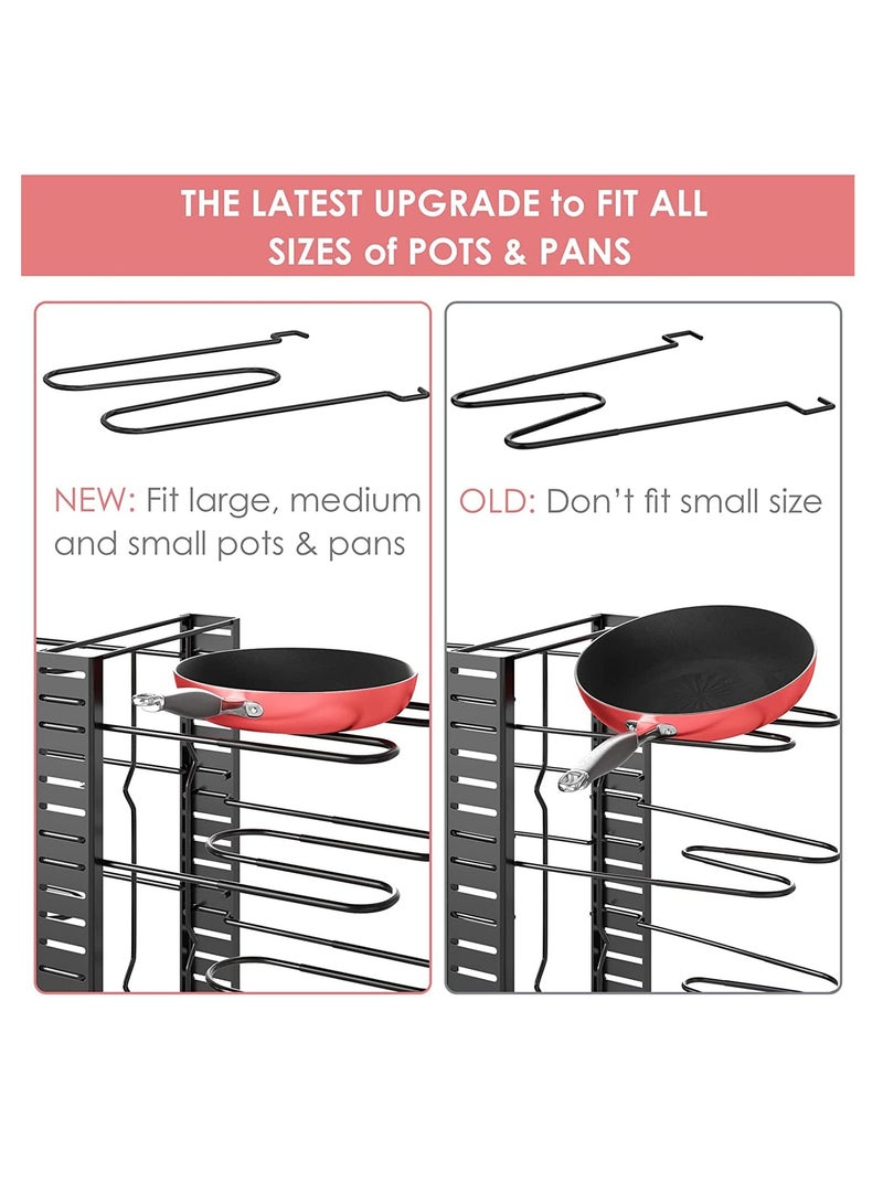 TYCOM Pots and Pans Organizer for Cabinet,Kitchen Organizer and Storage Rack,Space Saving Stand with Adjustable Dividers,8 Layer Double Sided With Iron Wire Black. - Image 4