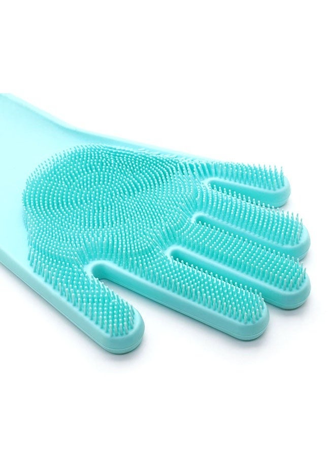 Magic Silicone Gloves With Wash Scrubber Blue - Image 4