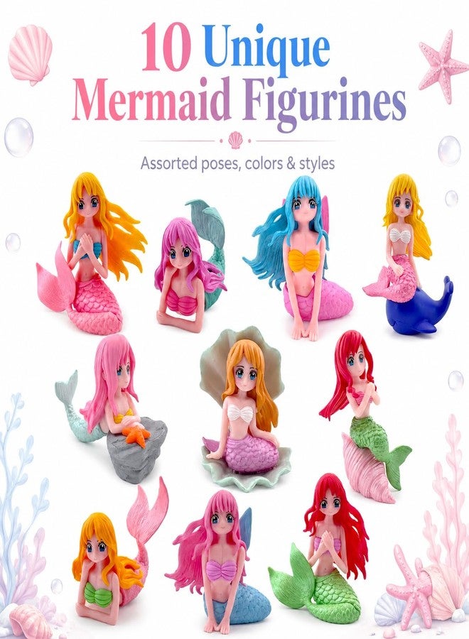 HYSTYLE 10 Pcs Mini Mermaid Figurines, Miniature Mermaid Figurines Cake Toppers for DIY Craft Terrarium Succulent Planter Moss Landscape Birthday Decoration - Image 5