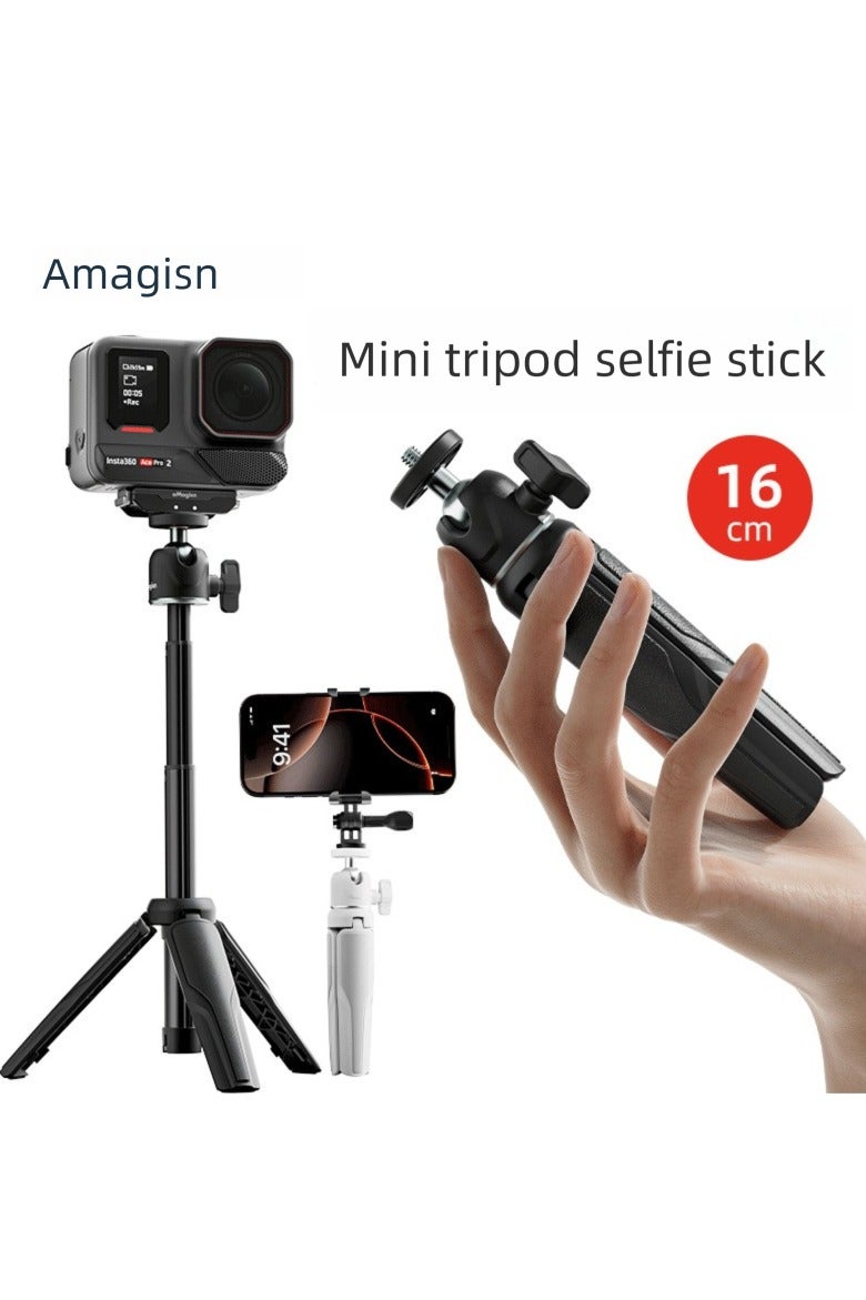 aMagisn مقاس 16 سم للجيب، 2-في-1 حامل ثلاثي صغير + عصا سيلفي، تمديد ألومنيوم 15–30 سم، رأس كروي 360°، قواعد مطاطية مانعة للانزلاق — حامل ثلاثي صغير(أسود) - Image 1