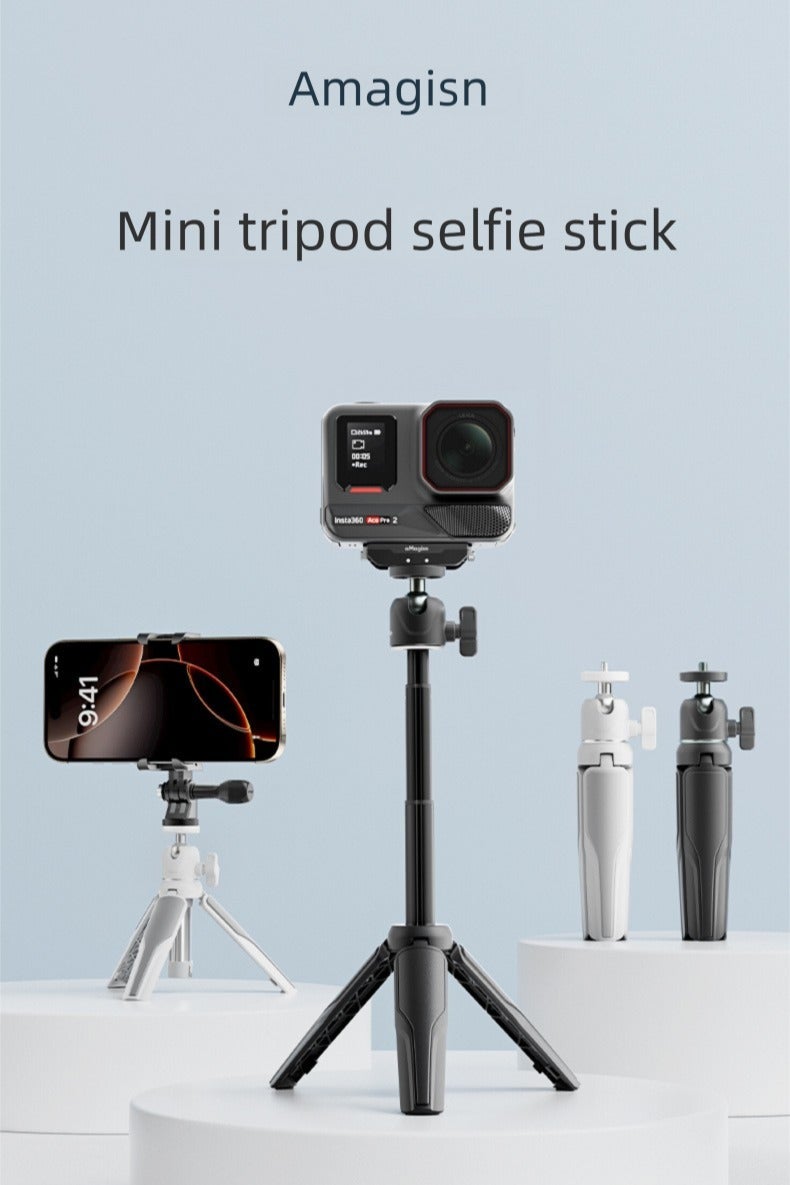 aMagisn مقاس 16 سم للجيب، 2-في-1 حامل ثلاثي صغير + عصا سيلفي، تمديد ألومنيوم 15–30 سم، رأس كروي 360°، قواعد مطاطية مانعة للانزلاق — حامل ثلاثي صغير(أسود) - Image 3