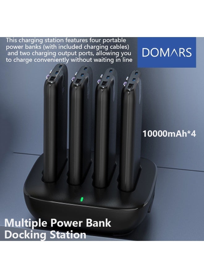 Domars Charger Station for Portable Charger 4 x 10000mAh Multiple Power Bank Docking Station Built-in Cables, 22.5W Fast Charging Compatible with iPhone 17 16 15 14 13 12 Pro Max,Android Phones,Charging Station Multiple USB-C Family-Sized Charger Station for Home（Black） - Image 1