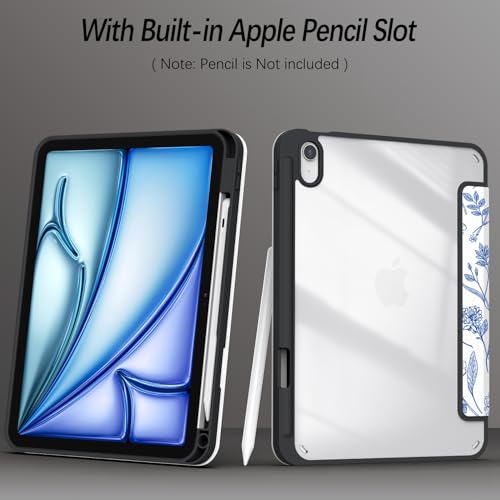 Xkladz Case for iPad (A16) 11th Generation (2025) 11 inch, iPad 10th Generation 2022 10.9 inch, Case with Pencil Holder, Clear Back Cover Cute Design for Women Girl, Auto Sleep/Wake, Blue Flower - Image 3