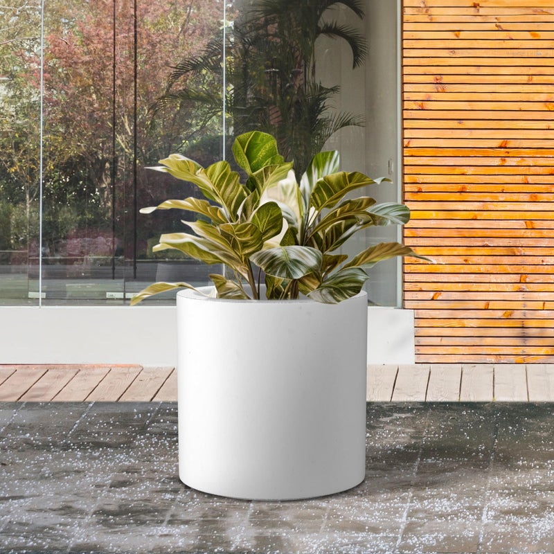 Kante 12.6" Dia Round Concrete Planter, Modern Style Large Cylindrical Plant Pot with Drainage Hole and Rubber Plug for Indoor Outdoor Patio, Pure White - Image 4