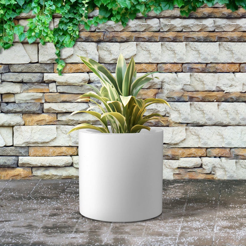 Kante 12.6" Dia Round Concrete Planter, Modern Style Large Cylindrical Plant Pot with Drainage Hole and Rubber Plug for Indoor Outdoor Patio, Pure White - Image 5