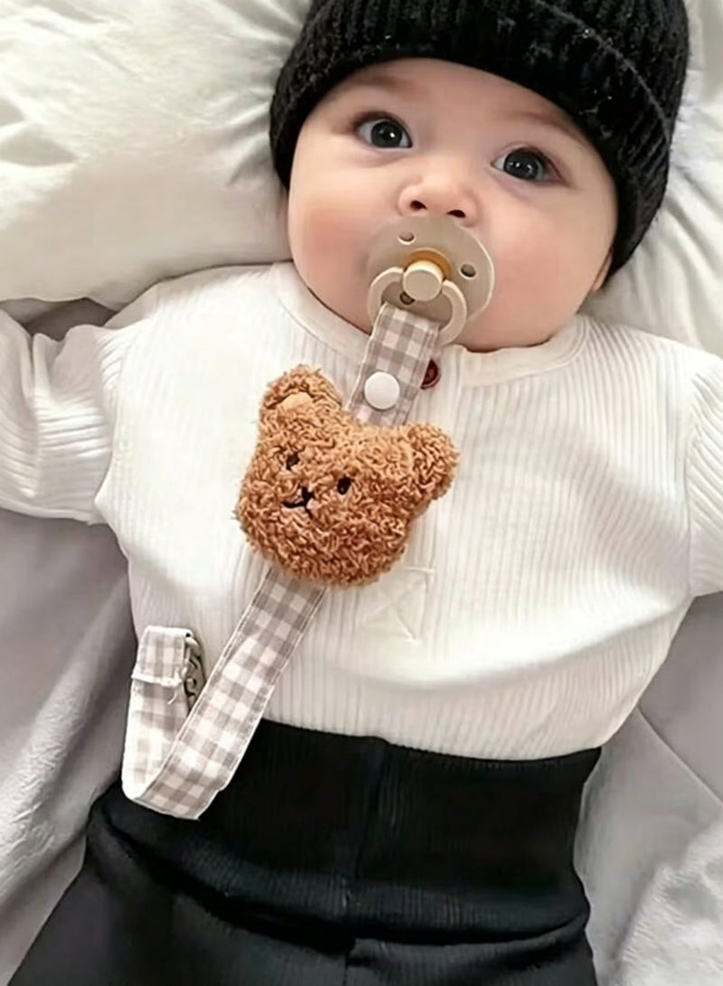 Amanli 1 Pcs Cartoon Bear Baby Pacifier Chain, Pacifier Holder, Pacifiers And Accessories, Baby Soother Clip Anti Loss Holder Strap, Lightweight and Washable, for Newborns and Infants, Home Outdoor Stroller Use（Brown） - Image 2