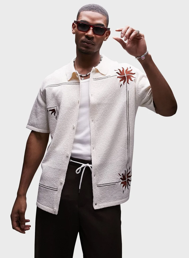 توب مان Topman knitted sun embroidery button Cardigans