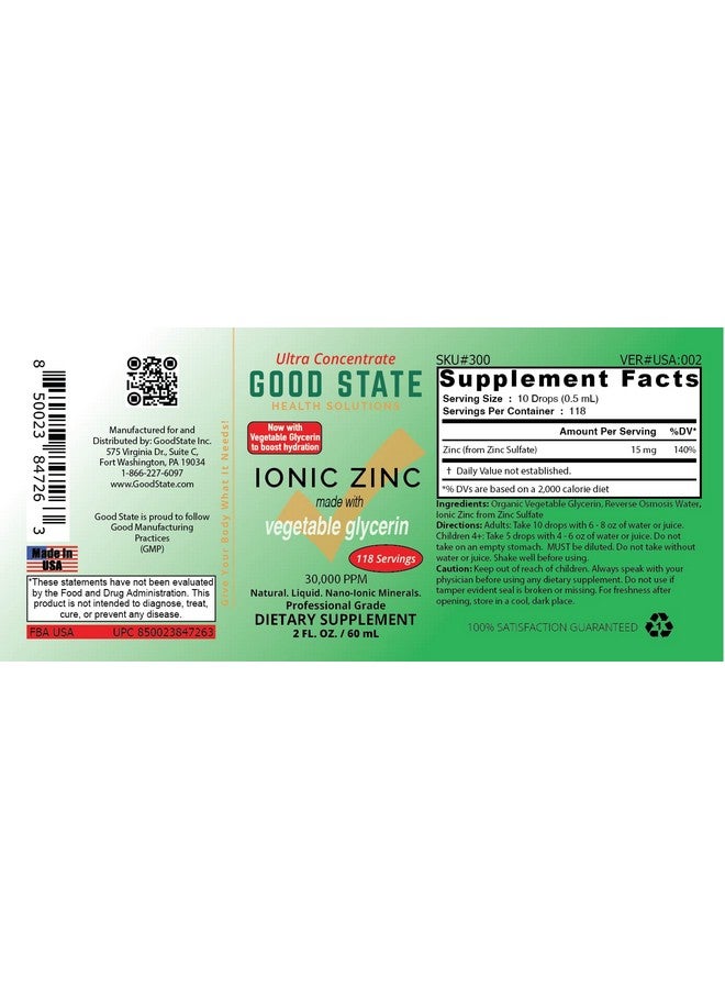 Good State Good State Liquid Ionic Zinc Concentrate Made with Vegetable Glycerin | 15 mg per Serving | 118 Servings | Immune Support | Vegan Friendly  - Image 4