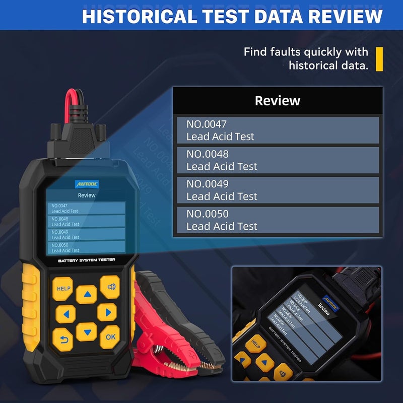 Autool Car Battery Tester 12V 24V Battery Load Tester 30-2000 CCA Automotive Battery Tester, Cranking Charging System Analyzer, Color Screen Data Review Reverse Polarity Protection - Image 5