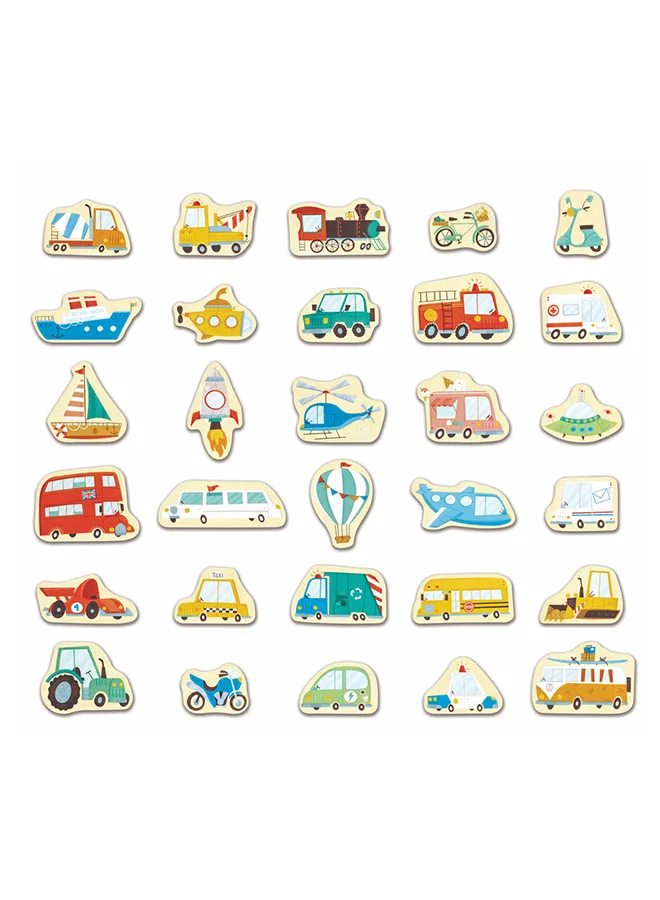 Hape 30-pcs Wooden Magnetic Vehicles Set, Vehicles Magnets, Suitable for 18 months & Up, Educational Toys,Magnet Toys