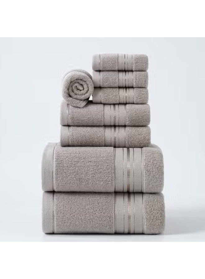 Premium 8-Piece Hotel Quality Towel Set - 100% Combed Cotton,  Ultra Soft & Highly Absorbent - Includes 2 Bath Towels (70x140cm), 2 Hand Towels (74x34cm), 4 Washcloths (34x34cm) - Grey - Image 1