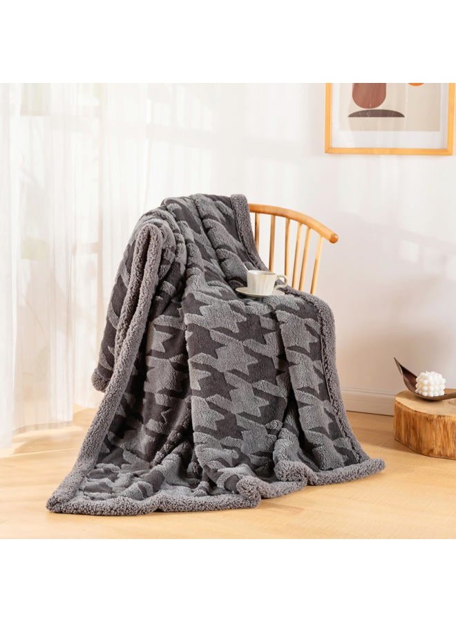 UKELER Sherpa Throw Blanket 50 × 60 inches, Classical Houndstooth Ultra Soft Sherpa Fleece Blanket for All Season, Warm Cozy Boho Blankets for Bed Couch Sofa Office Camping, Dark Grey - Image 1