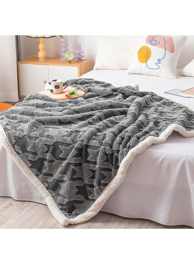 UKELER Sherpa Throw Blanket 50 × 60 inches, Classical Houndstooth Ultra Soft Sherpa Fleece Blanket for All Season, Warm Cozy Boho Blankets for Bed Couch Sofa Office Camping, Dark Grey - Image 2