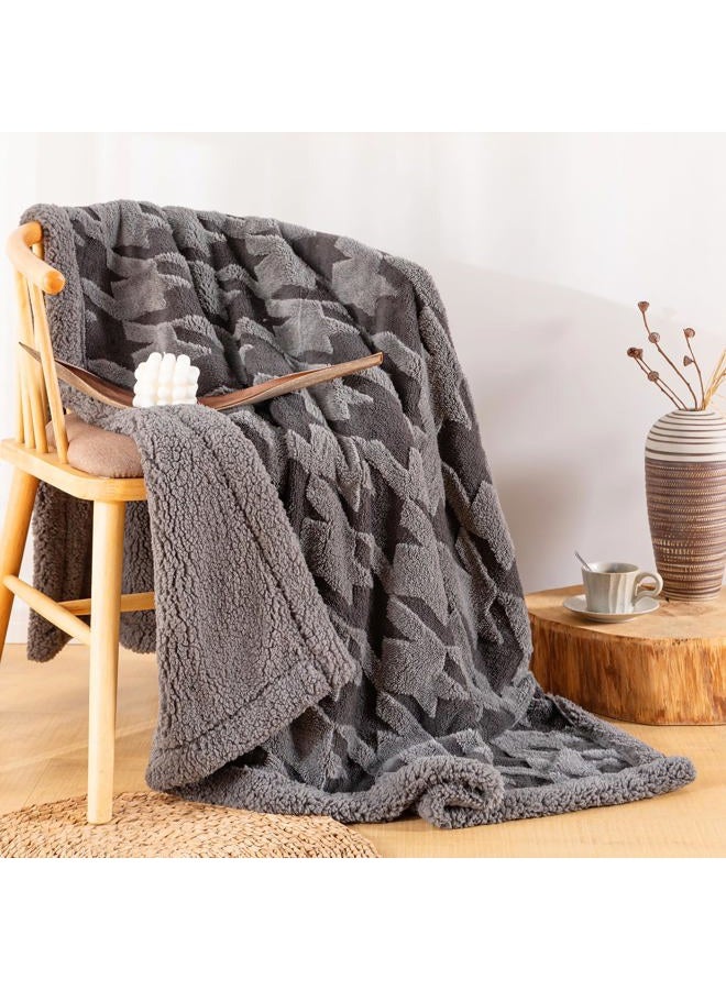 UKELER Sherpa Throw Blanket 50 × 60 inches, Classical Houndstooth Ultra Soft Sherpa Fleece Blanket for All Season, Warm Cozy Boho Blankets for Bed Couch Sofa Office Camping, Dark Grey - Image 3
