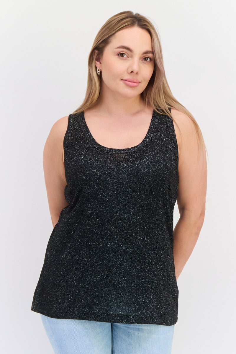 ESPRIT Women Scoop Neck Sleeveless Textured Top, Black - Image 1