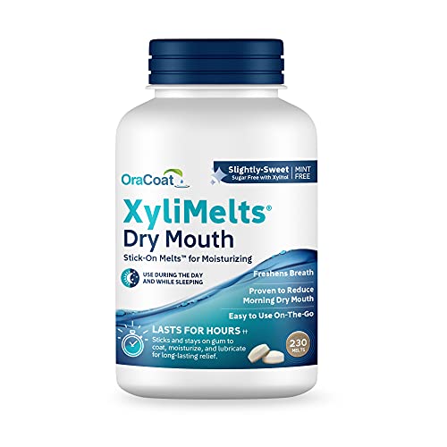 Oracoat XyliMelts Dry Mouth Relief Moisturizing Stick-On-Melts w/Xylitol, 230 Count, Slightly Sweet, Helps Stimulates Saliva for Dry Mouth, Non-Acidic