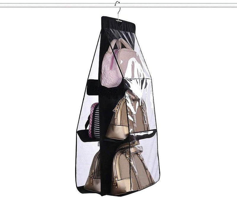 Inditradition Hanging Purse Bags Organizer | Standing Storage Rack for Handbags, Purse, Clutches, Hats (6 Pockets, with Hook, 90 cm) (Black) - Image 4