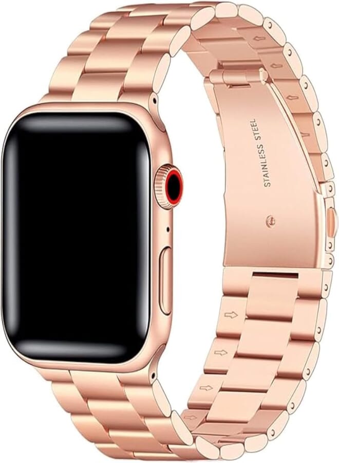 G-Power Stainless Steel Replacement Wrist Band Strap With Elegant Simple Design And High Elasticity Specially For Apple Smart Watches 1/2/3/4/5/6/7/8 Series - Pink 