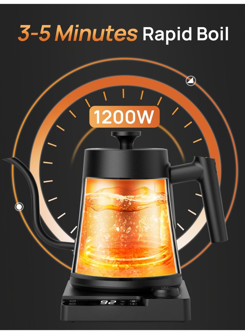 Brutelle Gooseneck Kettle V60 Coffee Kettle 1000ML 1200W Power Knob Temperature Adjustment with Digital Display Temperature Automatic Insulation Stainless Steel Material Suitable for Home and Office - Image 3
