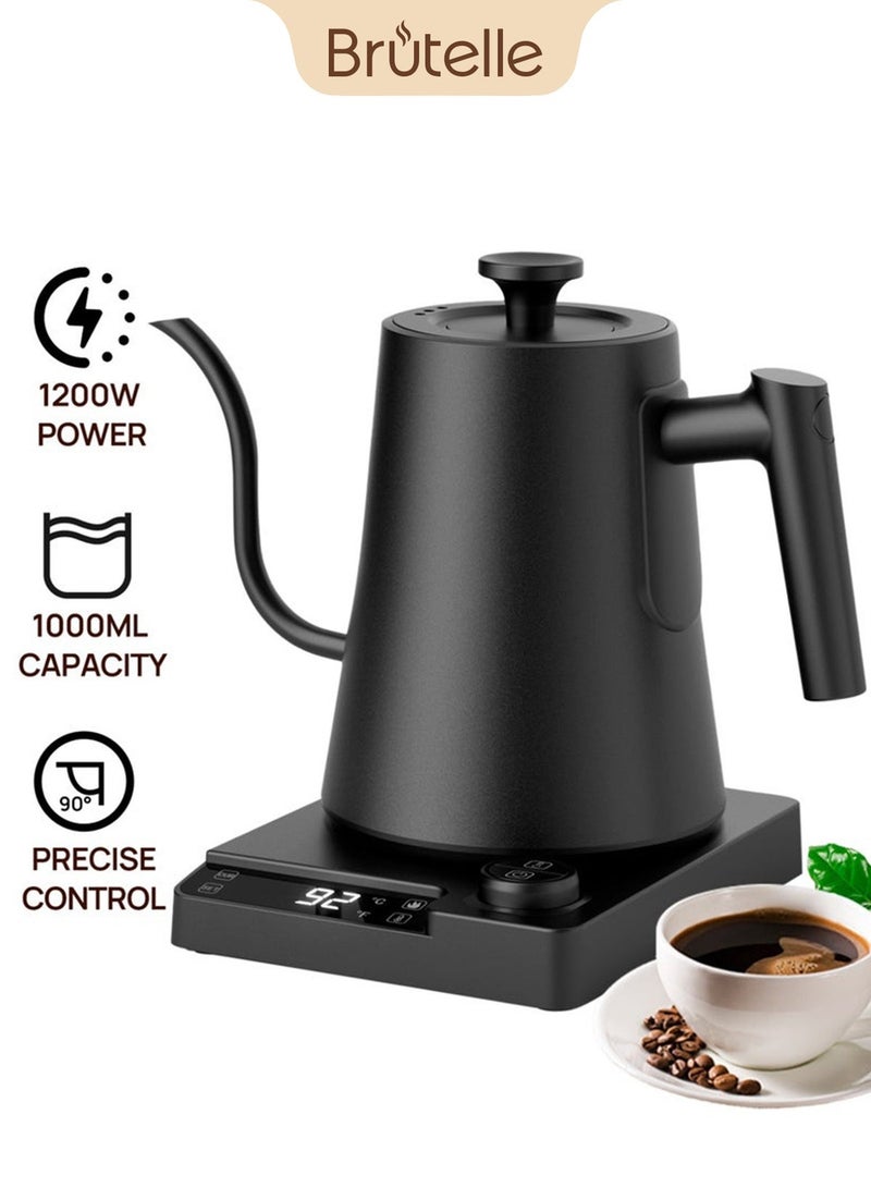 Brutelle Gooseneck Kettle V60 Coffee Kettle 1000ML 1200W Power Knob Temperature Adjustment with Digital Display Temperature Automatic Insulation Stainless Steel Material Suitable for Home and Office - Image 1