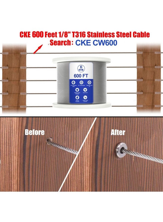 CKE 200 Pack T316 Stainless Steel Protector Sleeves for 1/8" Wire Rope Cable Railing, Marine Grade Protective Sleeves Deck Cable Railing Kit for Wood Posts DIY Balustrade, CR01 - Image 5