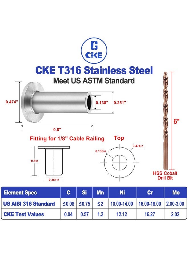 CKE 200 Pack T316 Stainless Steel Protector Sleeves for 1/8" Wire Rope Cable Railing, Marine Grade Protective Sleeves Deck Cable Railing Kit for Wood Posts DIY Balustrade, CR01 - Image 3
