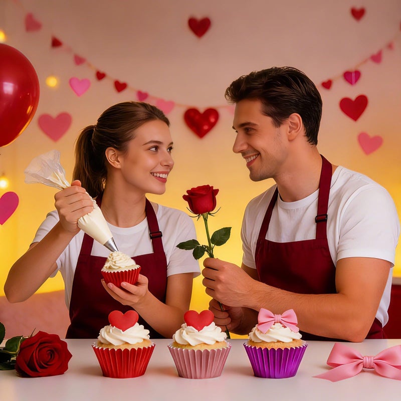 SANNIX 450Pcs Valentine's Day Foil Cupcake Liners Red Pink Cupcake Wrappers Foil Metallic Muffin Liners Baking Cups for Valentines Wedding Party Decorations Supplies - Image 2