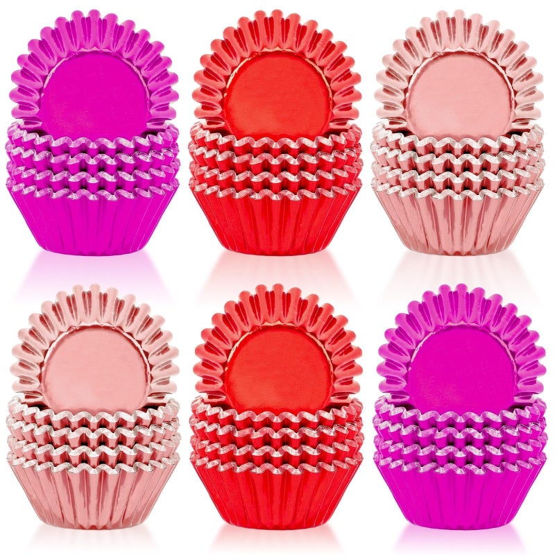 SANNIX 450Pcs Valentine's Day Foil Cupcake Liners Red Pink Cupcake Wrappers Foil Metallic Muffin Liners Baking Cups for Valentines Wedding Party Decorations Supplies - Image 1