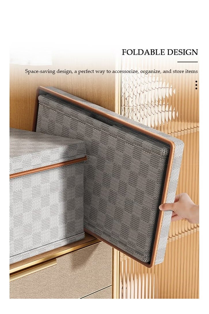 أفضل ذروة مجموعة من 3 منظمات خزانة ملابس مع أغطية ومقابض، منظمات ملابس قابلة للتكديس، سلال تخزين خزانة ملابس قابلة للطي، صناديق تخزين مكعبة للملابس، والقمصان، والجينز، والسترات، والألعاب، والكتب (26 لترًا) - Image 3