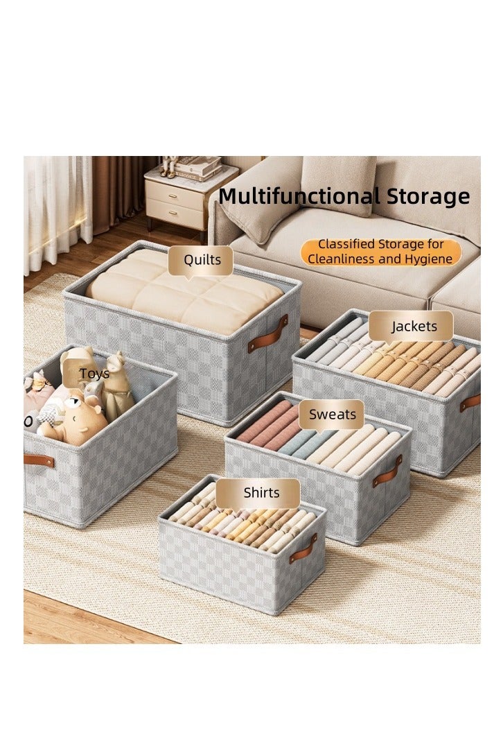 أفضل ذروة مجموعة من 3 منظمات خزانة ملابس مع أغطية ومقابض، منظمات ملابس قابلة للتكديس، سلال تخزين خزانة ملابس قابلة للطي، صناديق تخزين مكعبة للملابس، والقمصان، والجينز، والسترات، والألعاب، والكتب (26 لترًا) - Image 4