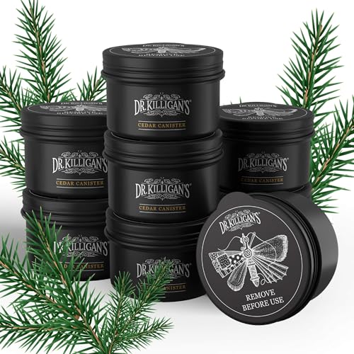 Dr Killigans Cedarwood Chip Canisters Moth Repellent for Closets Cedar Blocks for Clothes Storage Drawer Deodorizers 8 Reusable Tins with Wood Shavings