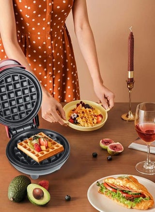 Mini Waffle Maker Machine ,Healthier Cooking, Easy to Clean,For Snacks, Sandwich, Eggs, Perfect for Kids and Families,350 W ,WQ-603,Red - view 2