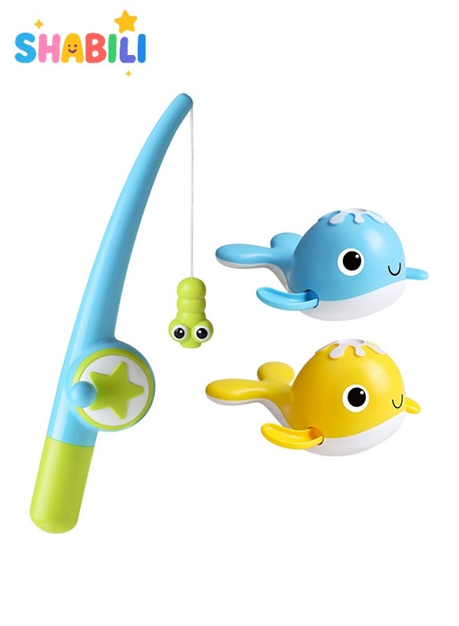 شبيلي مجموعة لعبة صيد بحمام مغناطيسي – قضيب صيد مع حوتين قابلين لللف، لعبة التقاط للرضع والأطفال في حوض الاستحمام أو المسبح، بلاستيك خالٍ من BPA، هدية تنسيق يد‑عين لعمر 18 شهرًا فأكثر - Image 1