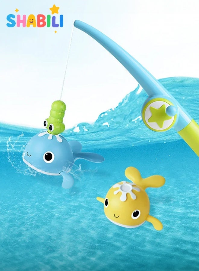 شبيلي مجموعة لعبة صيد بحمام مغناطيسي – قضيب صيد مع حوتين قابلين لللف، لعبة التقاط للرضع والأطفال في حوض الاستحمام أو المسبح، بلاستيك خالٍ من BPA، هدية تنسيق يد‑عين لعمر 18 شهرًا فأكثر - Image 3