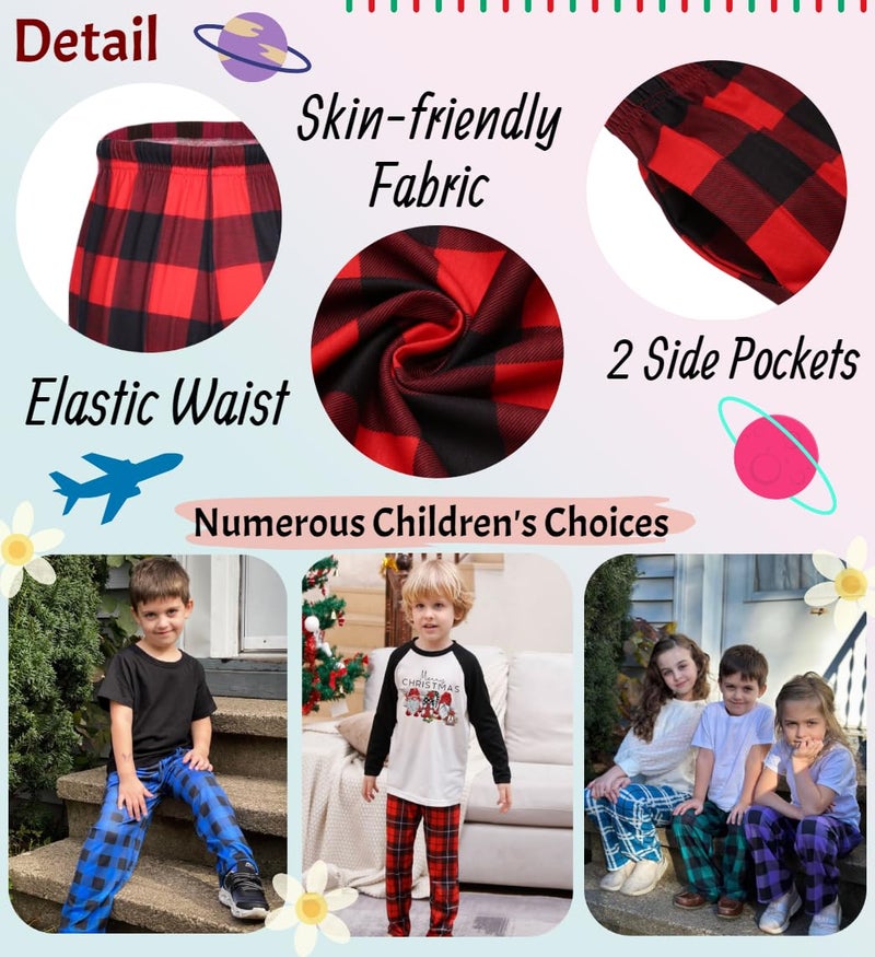 Ekouaer Pajama Pants for Boys Soft Pajama Pants Plaid Long Pj Pants Cute Elastic Waist Bottoms Kids Pj Pants Red Plaid 140 - Image 5