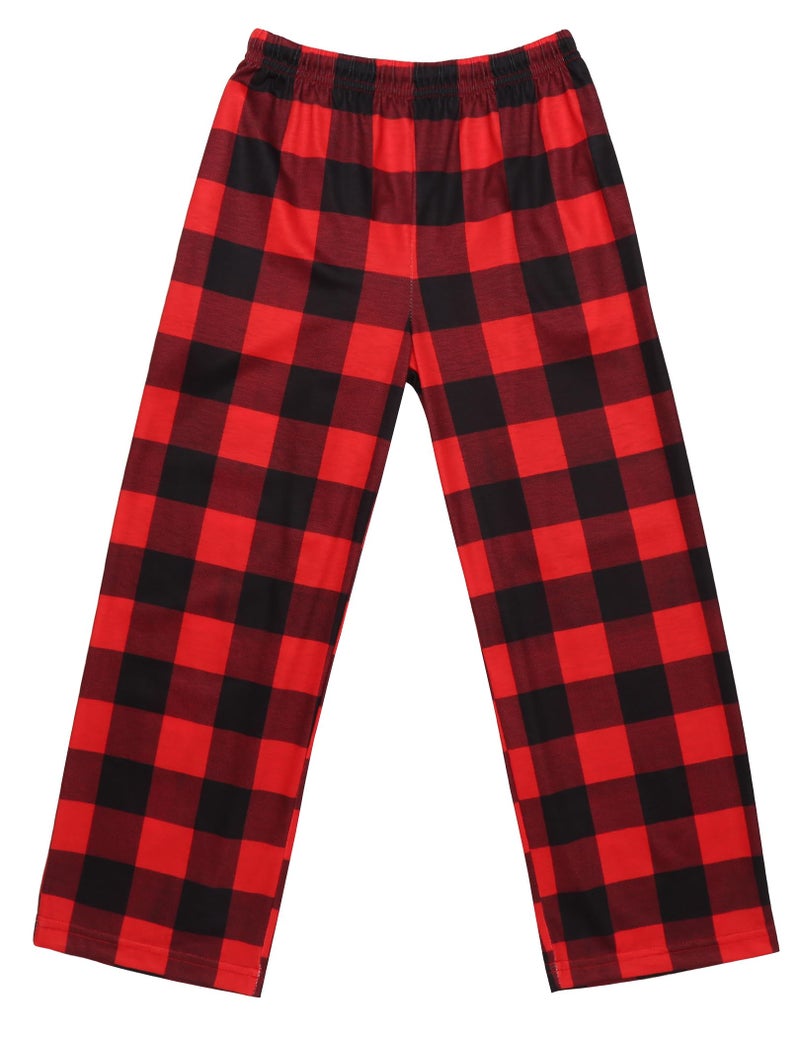 Ekouaer Pajama Pants for Boys Soft Pajama Pants Plaid Long Pj Pants Cute Elastic Waist Bottoms Kids Pj Pants Red Plaid 140 - Image 1