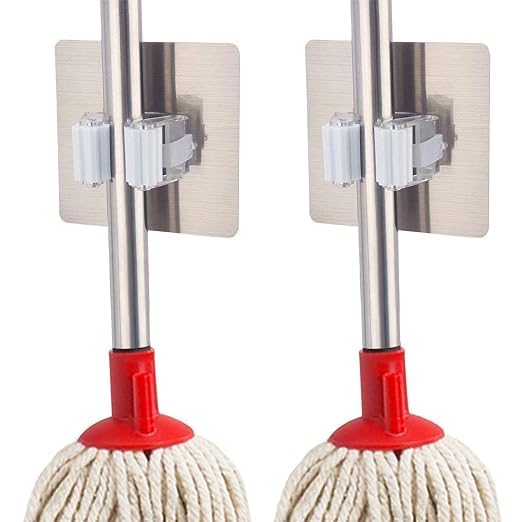 BHISRA BHISRA Wall Mounted Broom Holder Kitchen Bathroom Wall Mop Holder Magic Sticker Broom Mop Rack PACK OF 1  - Image 1