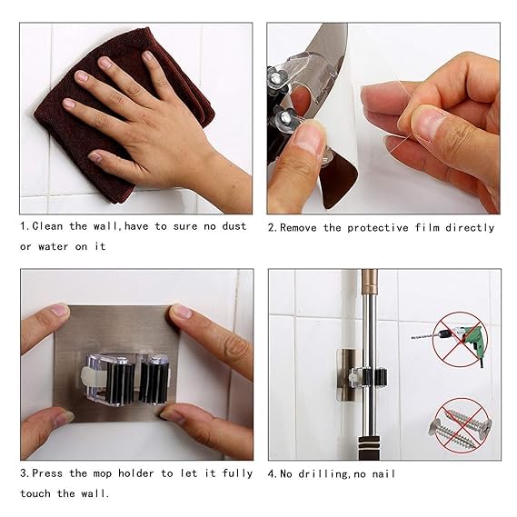 BHISRA BHISRA Wall Mounted Broom Holder Kitchen Bathroom Wall Mop Holder Magic Sticker Broom Mop Rack PACK OF 1  - Image 5