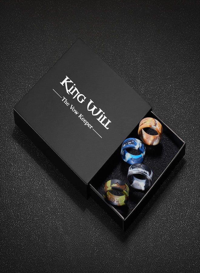 King Will خواتم زفاف سيليكون للرجال من كينغ ويل، 4 قطع من خواتم الزفاف المطاطية بتصميم قمة جبل فريد، بعرض 8 مم وسمك 2.2 مم، بحجم مريح 10 - Image 5