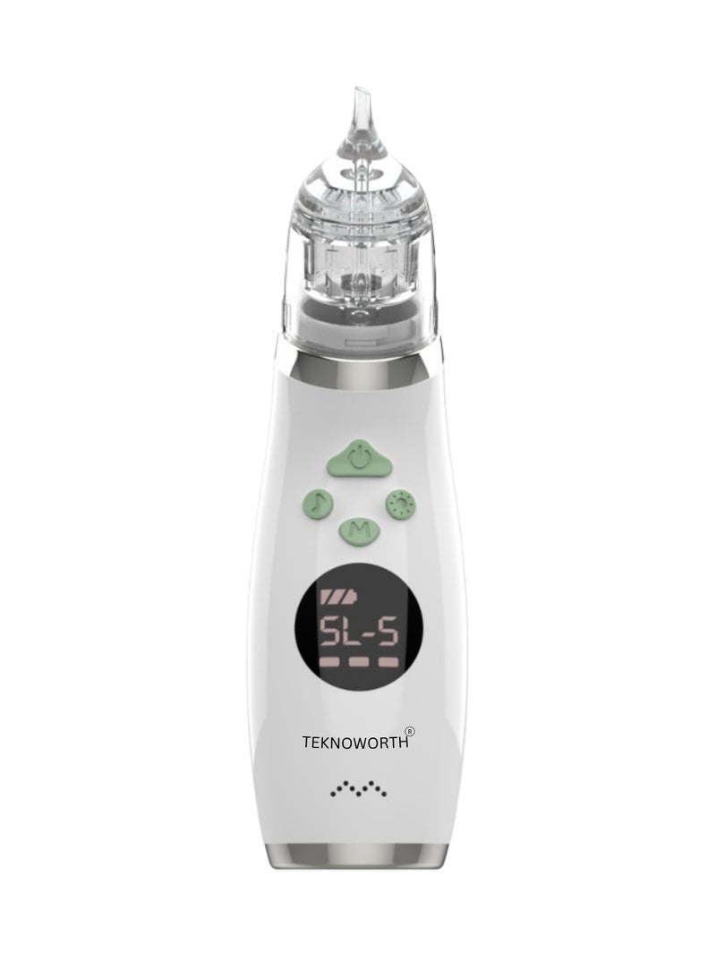 TEKNOWORTH Electric Baby Nasal Aspirator – Rechargeable Infant Nose Cleaner with LCD, 5 Suction Levels, IPX6 Waterproof Mucus Remover, Soothing Lights & Music – Portable Baby & Kids Nasal Aspirator for Home Care - Green - Image 1