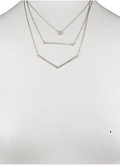 Brass Pave Bar Pendant Necklace Silver