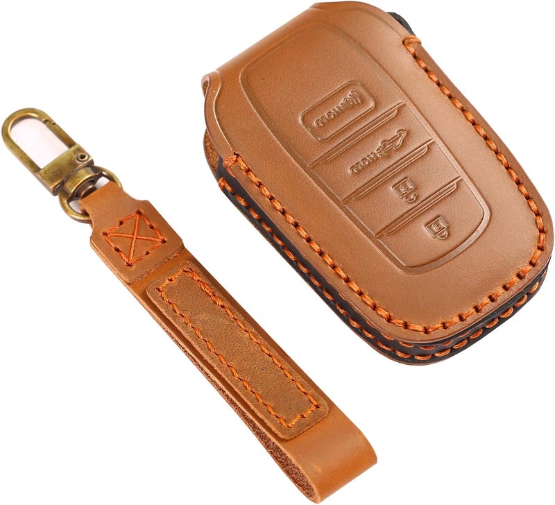FFCMAN Genuine Leather Key Fob Cover for 2022 Toyota Tundra with Keychain - Image 1