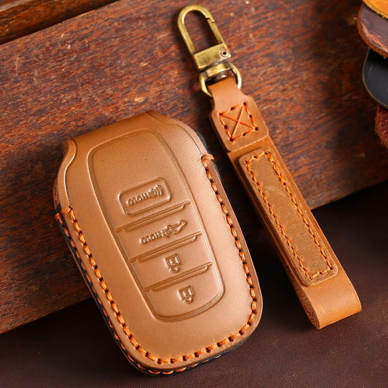 FFCMAN Genuine Leather Key Fob Cover for 2022 Toyota Tundra with Keychain - Image 2